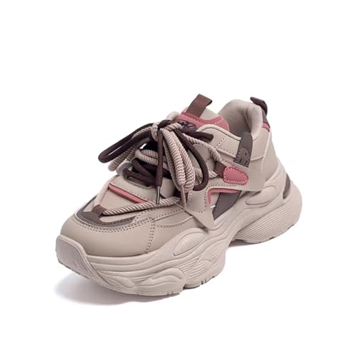 Womens Fashion Leather Lace Up Chunky Platform Sneakers